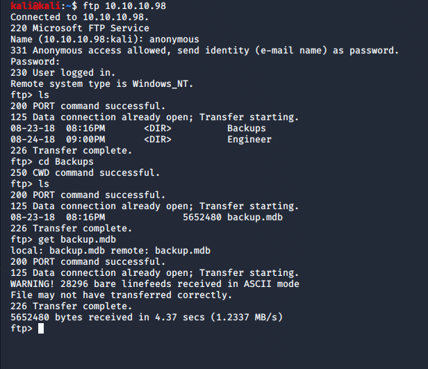 FTP file retrieval