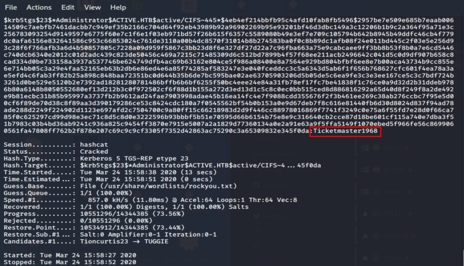 Hashcat cracked password