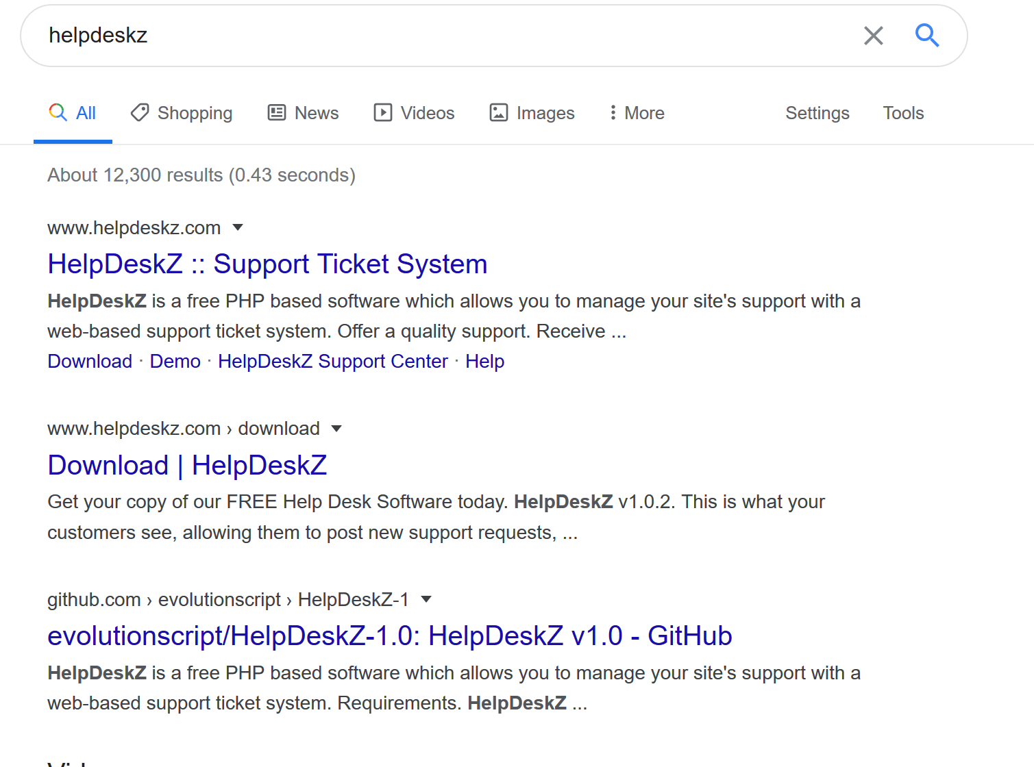 HelpDeskz search result
