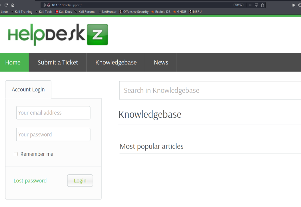 HelpDeskz page