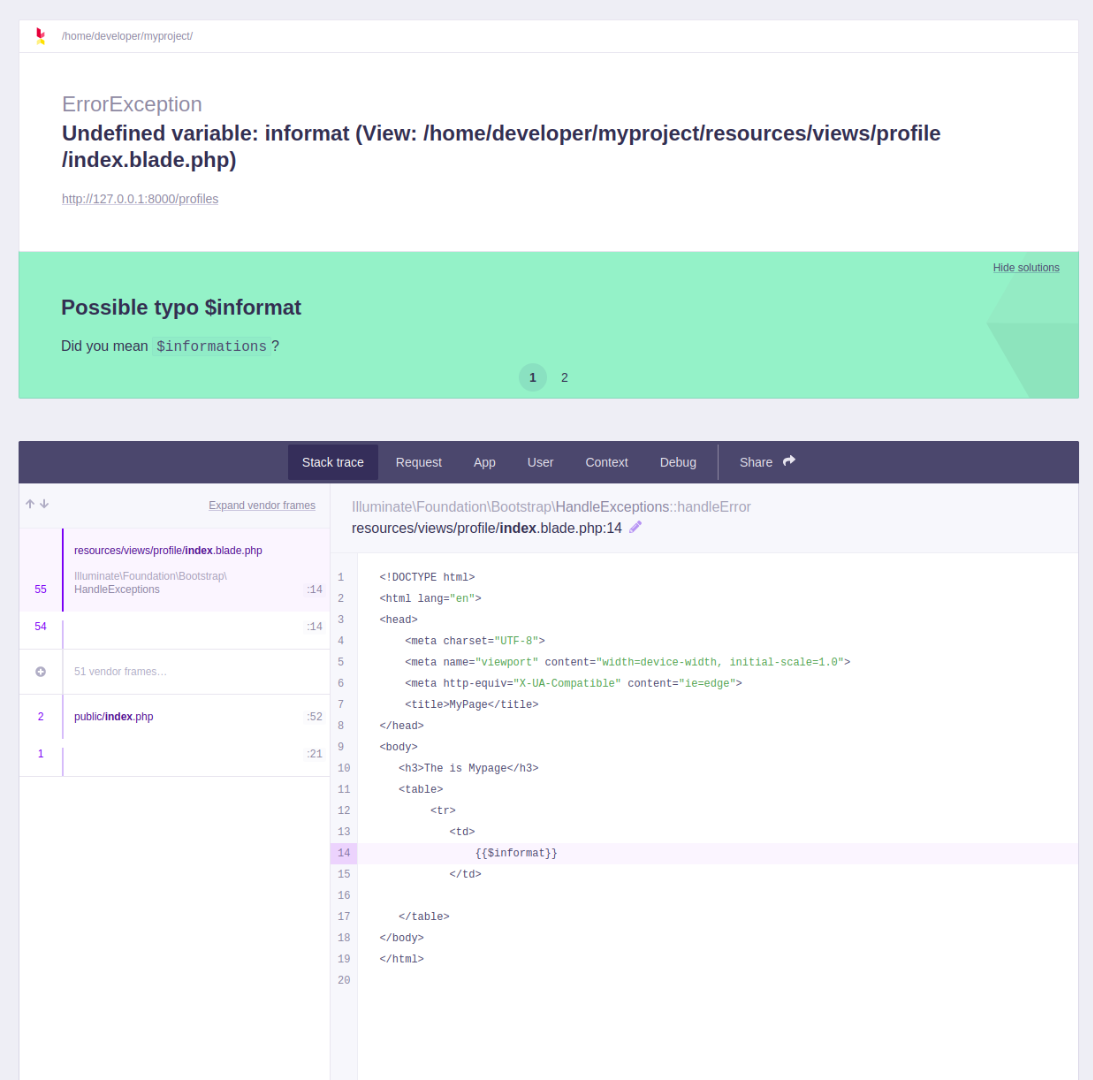 Laravel debug mode