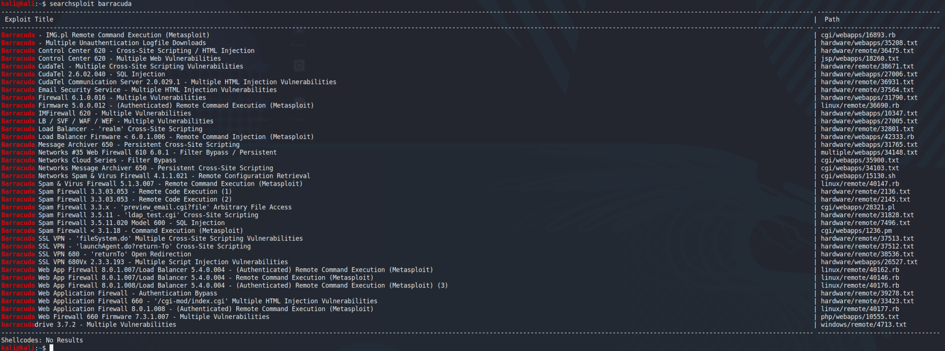Searchsploit screenshot